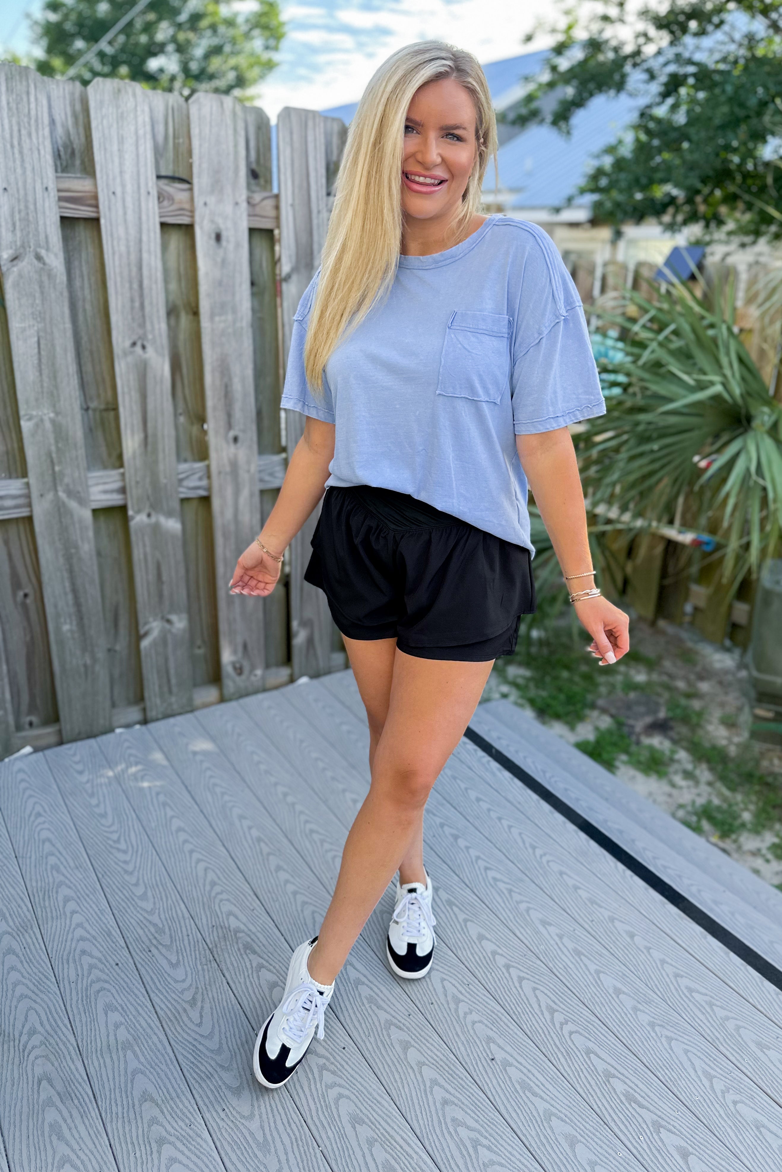 Clara Short Sleeve Washed Knit Pocket Tee - Be You Boutique