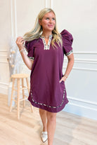 Sarah Leopard Trim Split Neck Dress - Be You Boutique