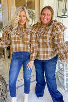 Geri Plaid Half Button Up Long Sleeve Ruffled Blouse Top - Be You Boutique