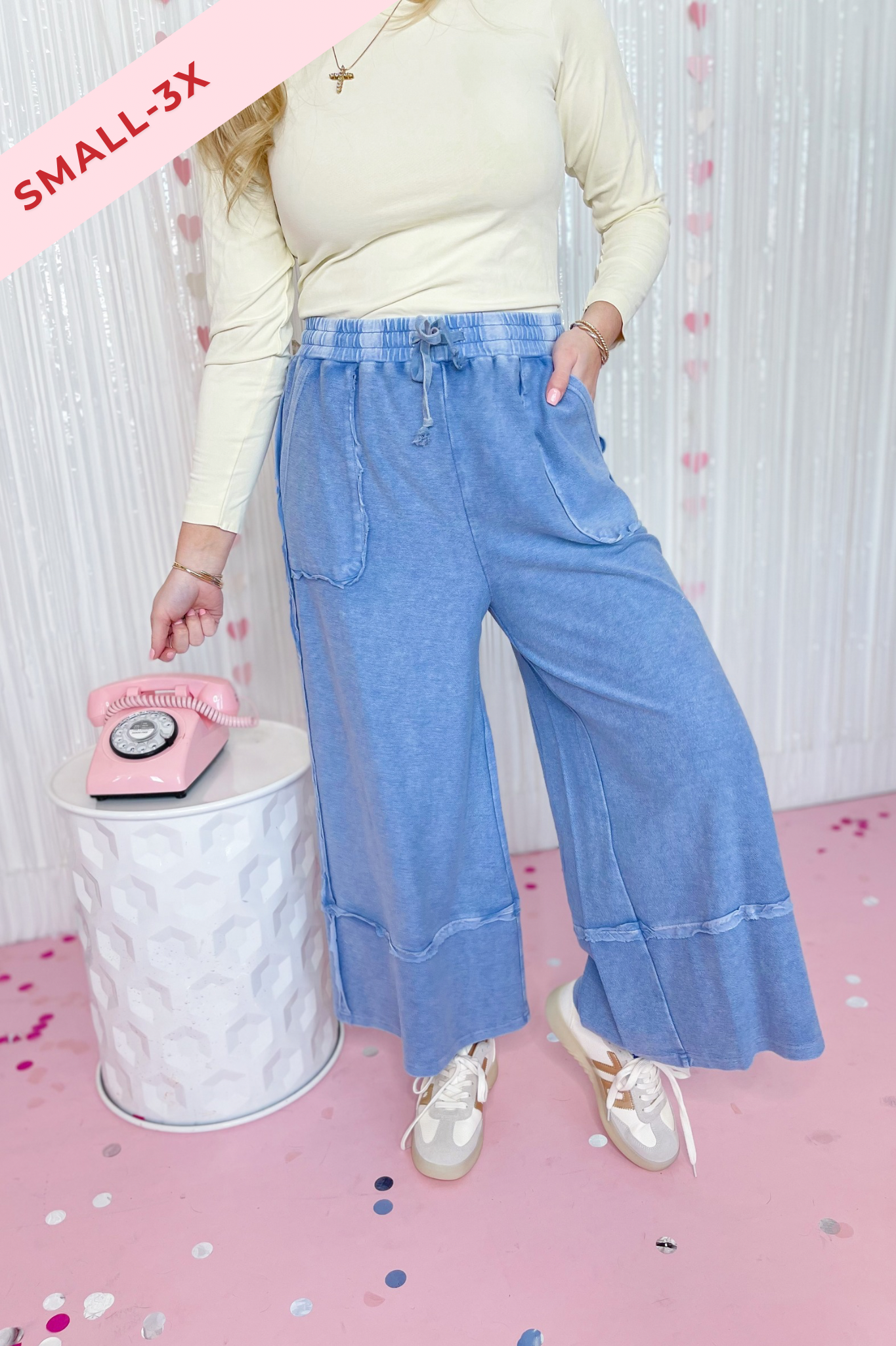 Caris Mineral Washed Upside Down Terry Knit Wide Leg Palazzo Pants [S~3X] - Be You Boutique