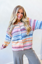 Twentifourth Susie multi-striped long sleeve cardigan with fall colors and cozy knit fabric, casual and stylish for autumn wear.