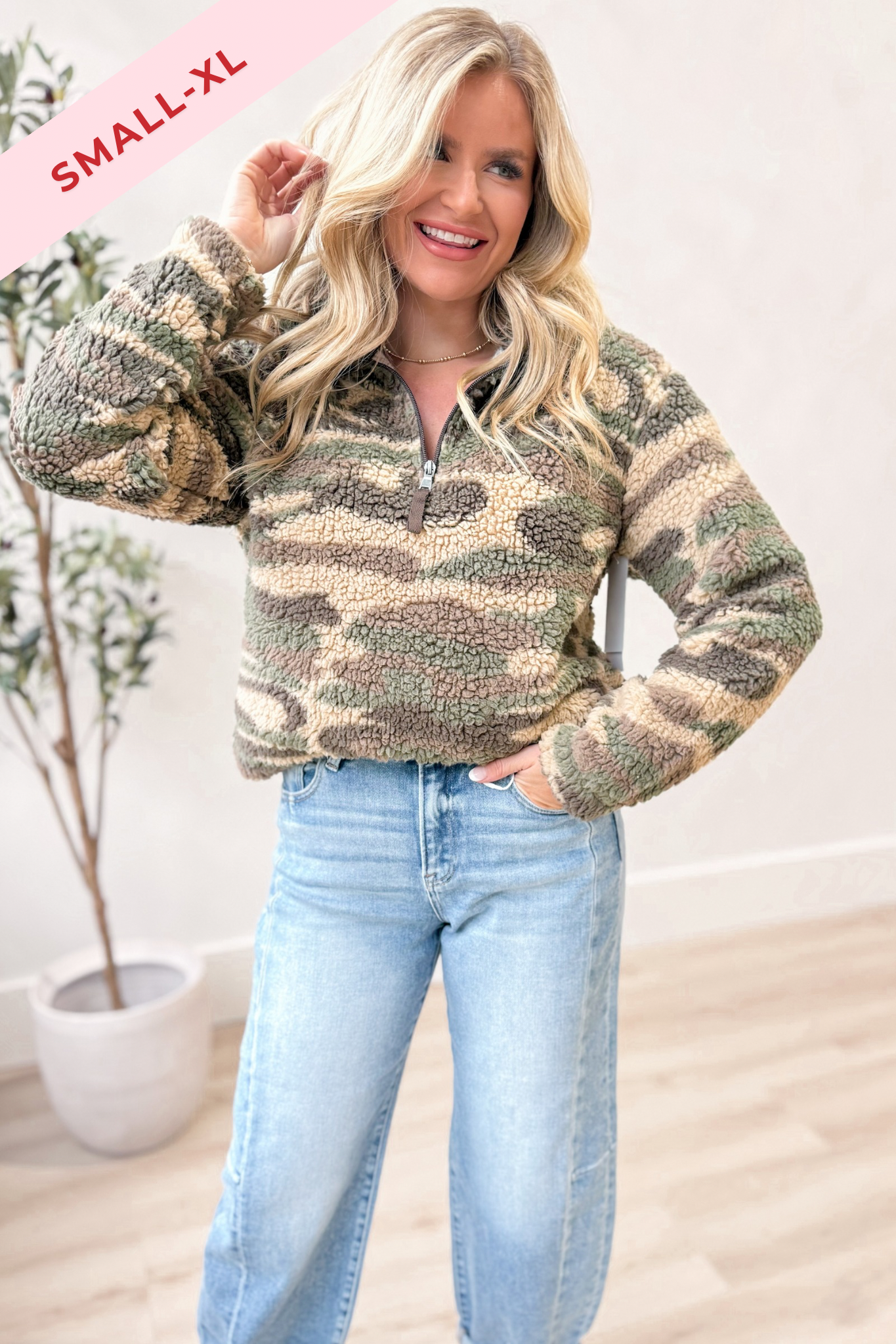 Oliver Camo Sherpa Quarter Zip - Be You Boutique