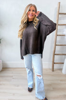 Rachel Espresso Side Slit Sweater by TWENTIFOURTH, a cozy fall sweater with side slits in rich espresso color, perfect for autumn outfits.