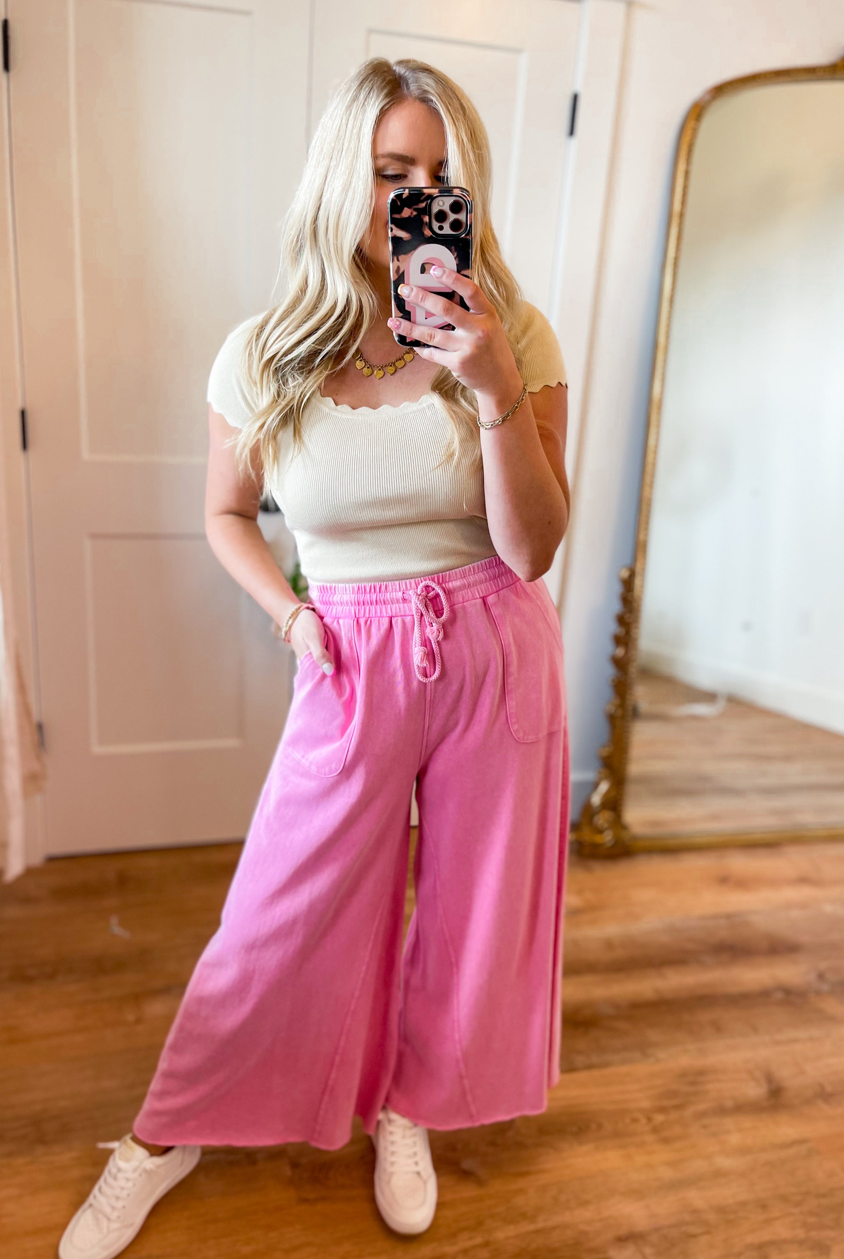 Rachel Washed Terry Knit Wide Leg Pant Bottom - Be You Boutique