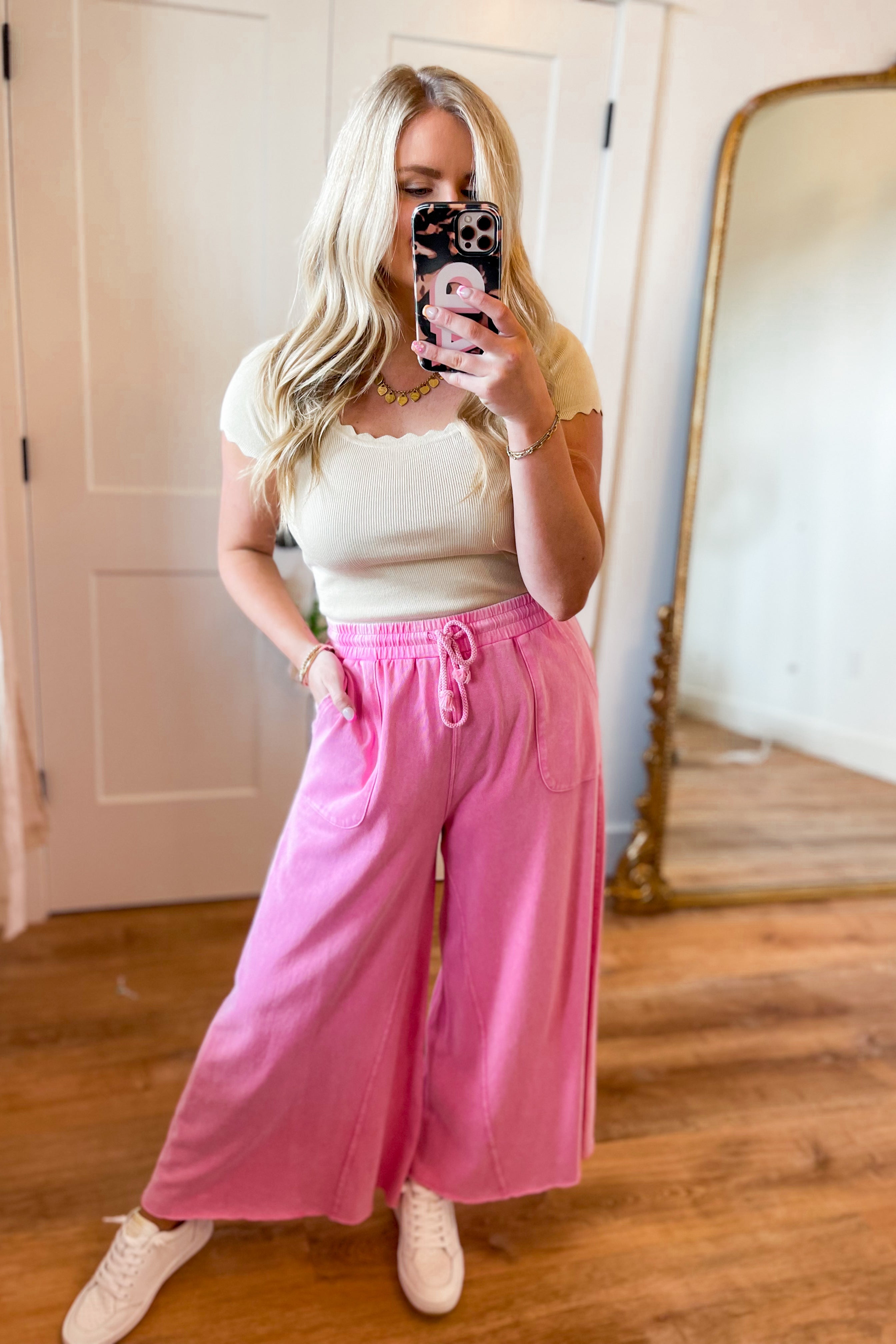 Rachel Washed Terry Knit Wide Leg Pant Bottom - Be You Boutique