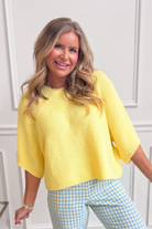 ENTRO Candice Lemon knitted spring top, casual 105 top with a fitted design, featuring bright yellow color and lightweight fabric.