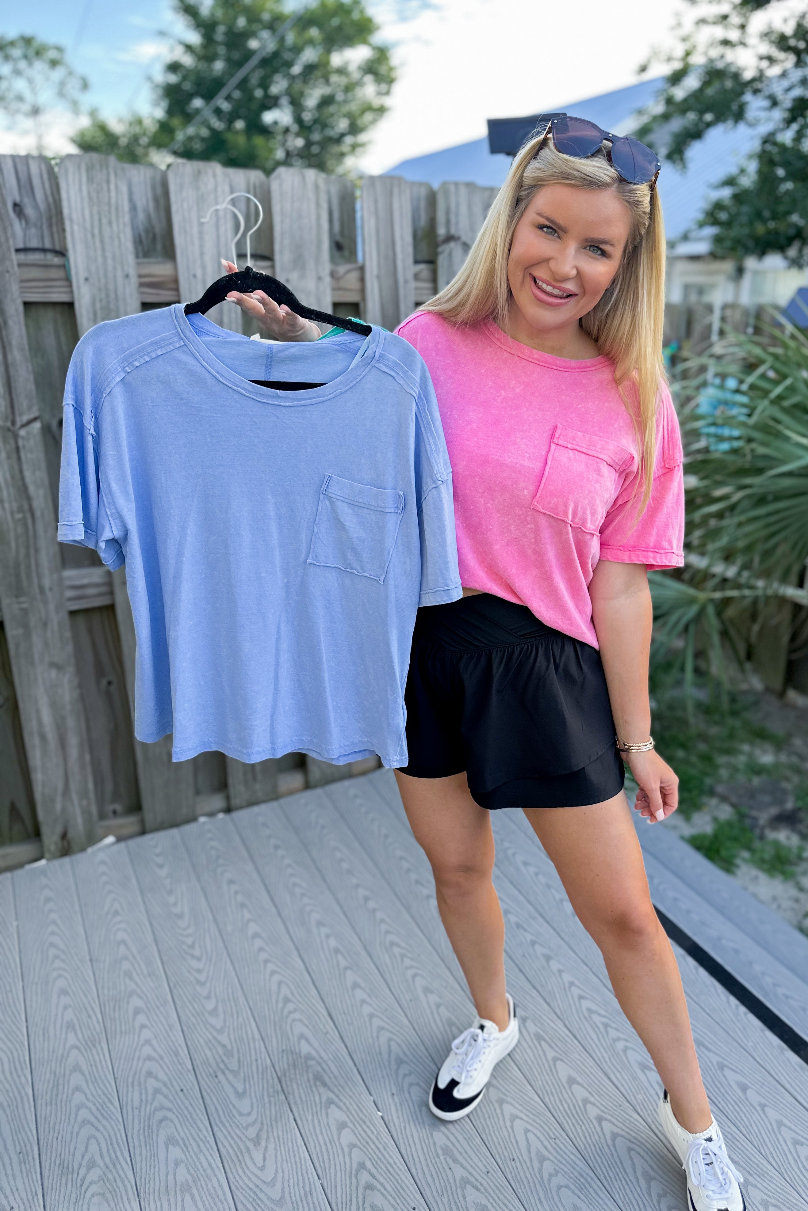 Clara Short Sleeve Washed Knit Pocket Tee - Be You Boutique