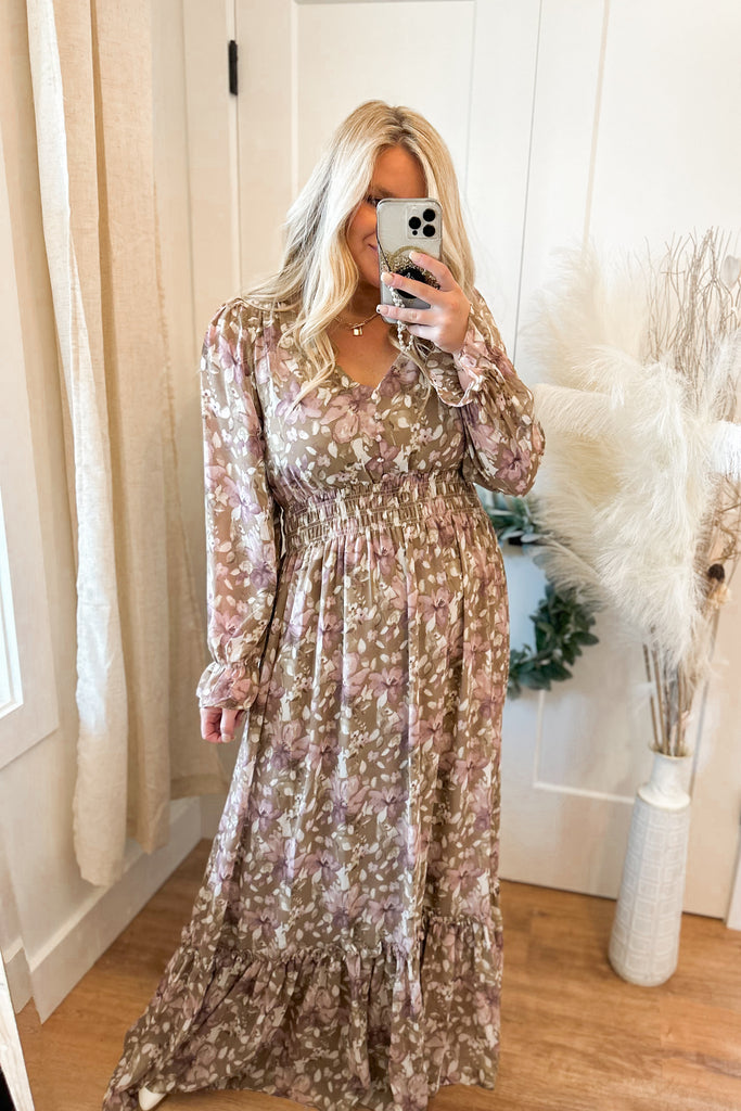 Ian Floral Print V Neck Smocked Waist Maxi Dress - Be You Boutique