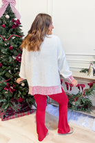PEACH LOVE Campbell Santa sequins embroidered ribbed sweater in a festive fall knit design