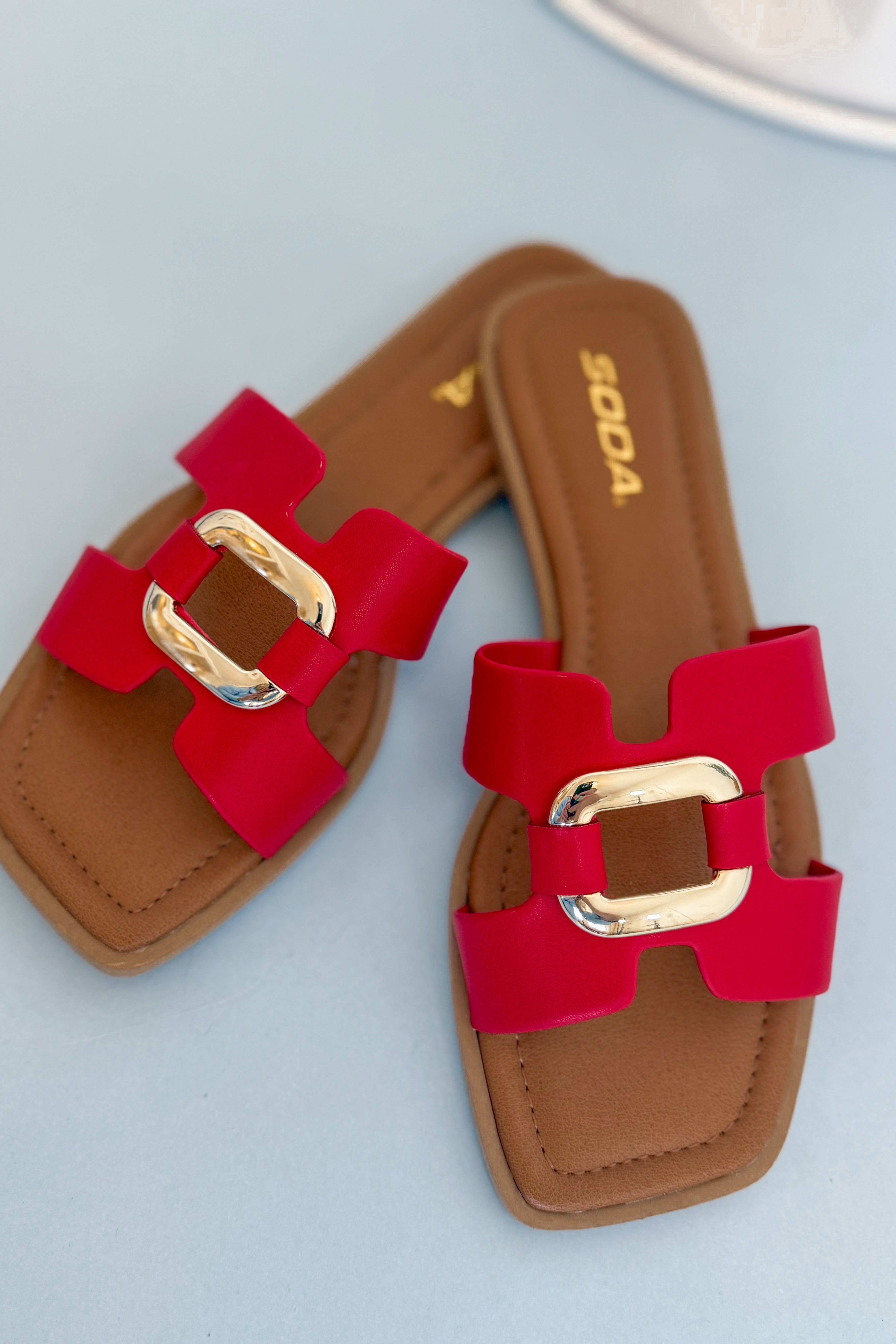 Soda Feng Trendy Rectangular Golden Hardware Sandals - Be You Boutique