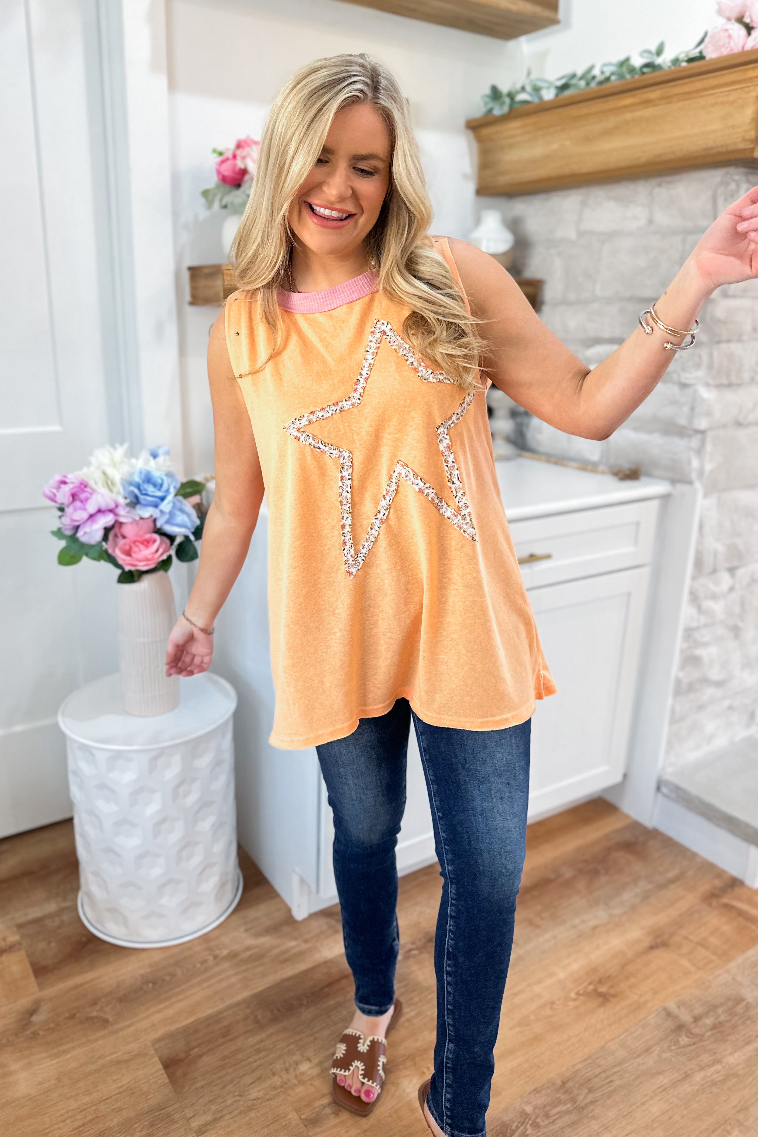 Shannon Star Studded Round Neck Tank Tunic Top - Be You Boutique