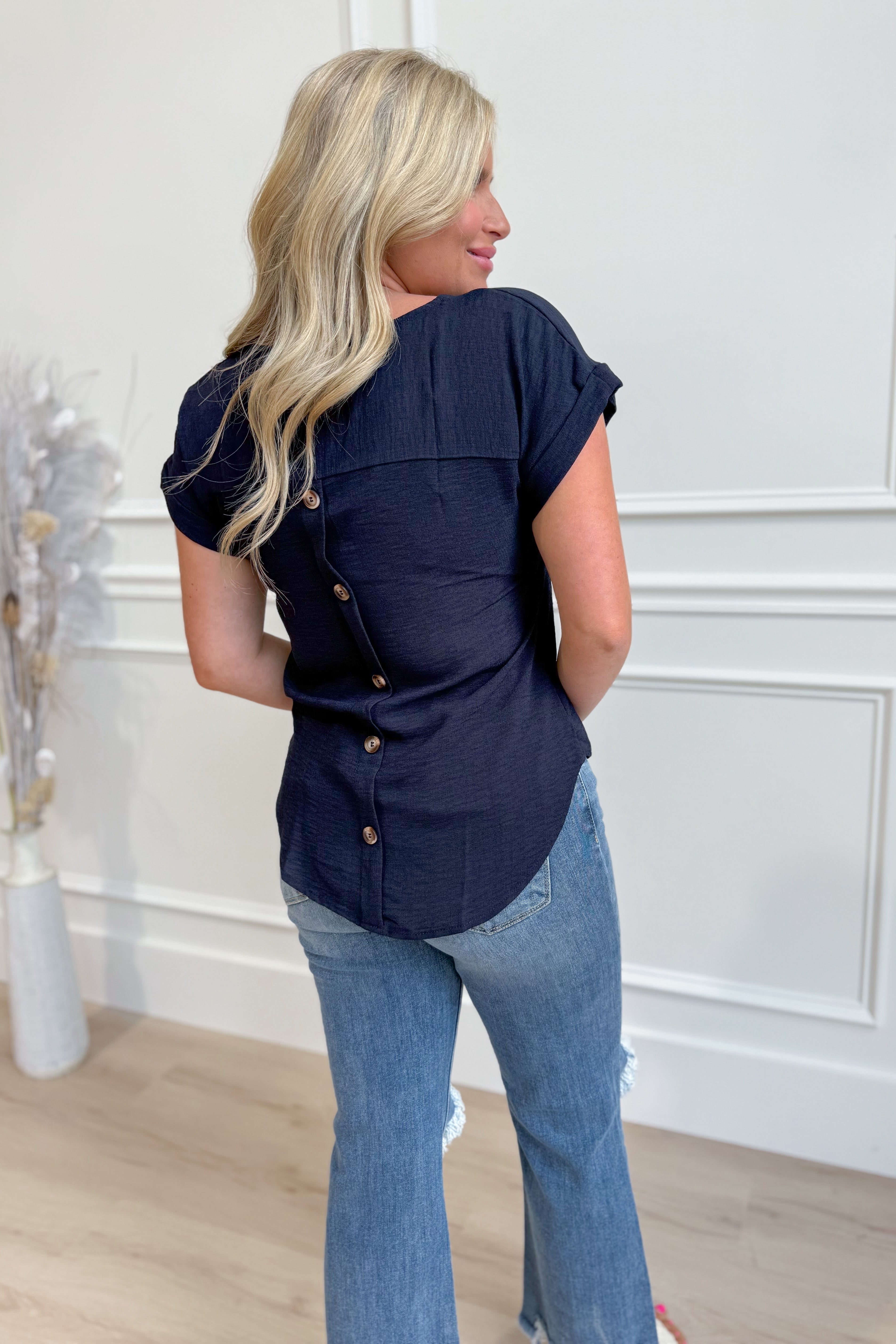 Courtney Split Neck Back Button Top - Be You Boutique