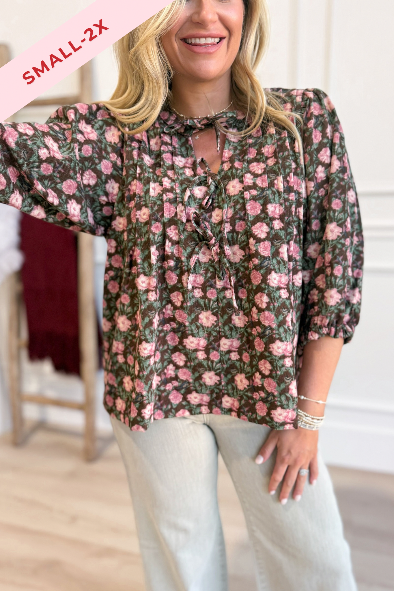 Tina Vintage Floral Pintuck Blouse Top - Be You Boutique