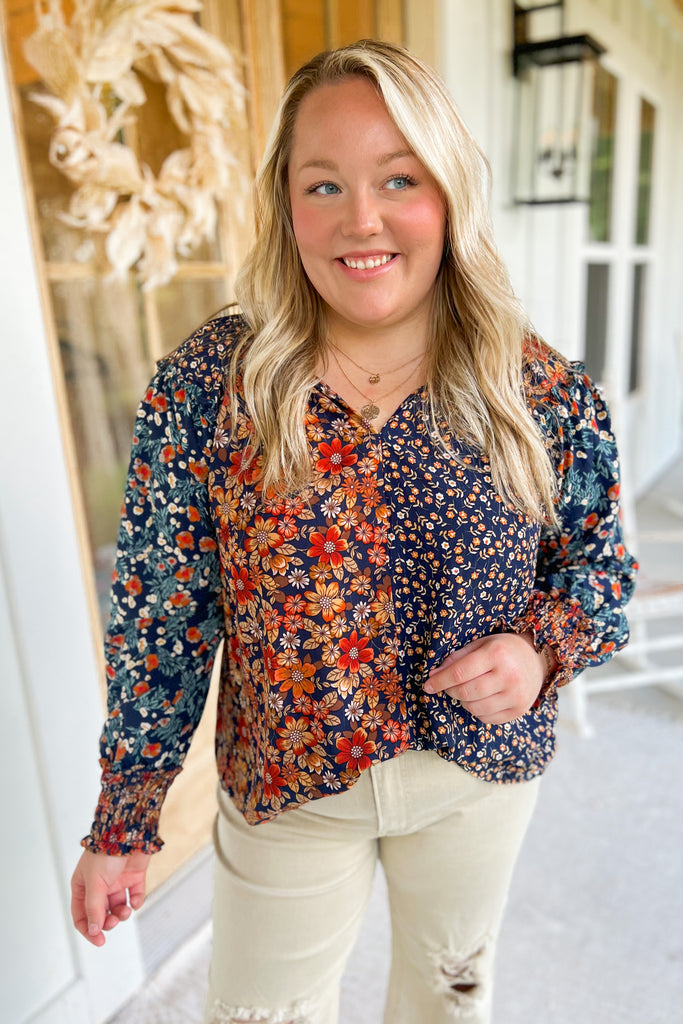 Hudson Floral Print Split Neck Top with High Low Hem - Be You Boutique