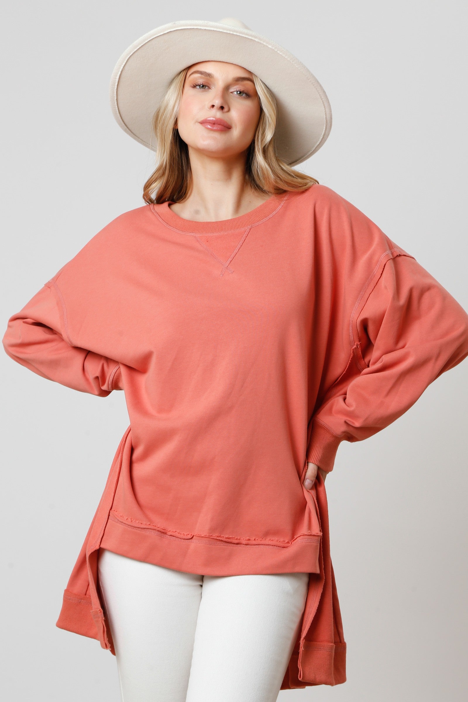 Ruth Hi-Low Long Sleeve Pullover Top - Be You Boutique