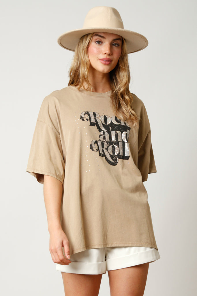 Rock and Roll Acid Washed Cotton Shirts with Rhinestones - Be You Boutique