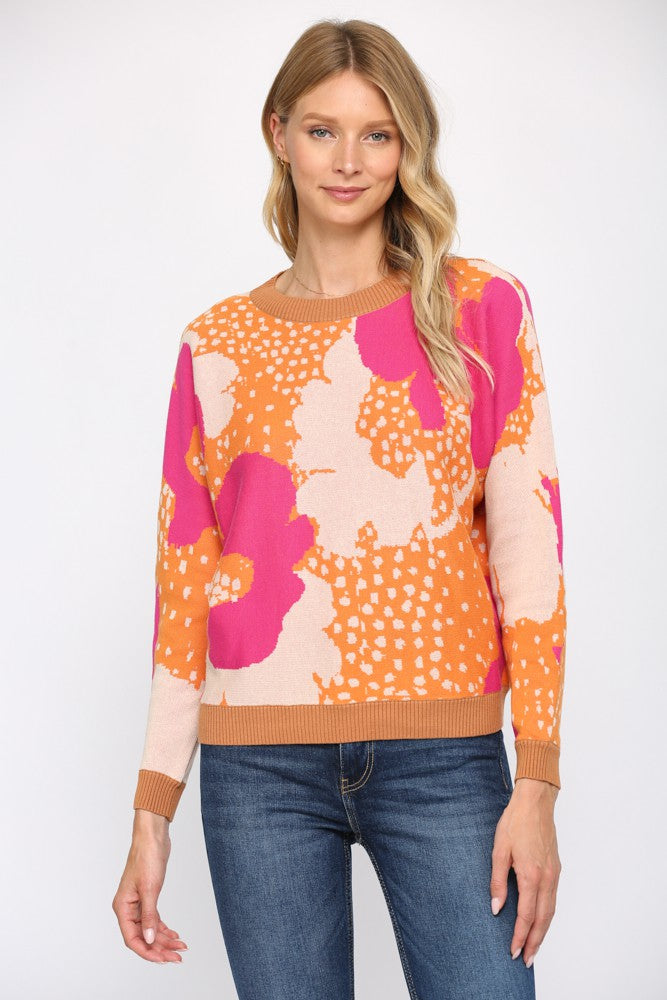 Joshua Floral Pattern Round Neck Long Sleeve Sweater - Be You Boutique
