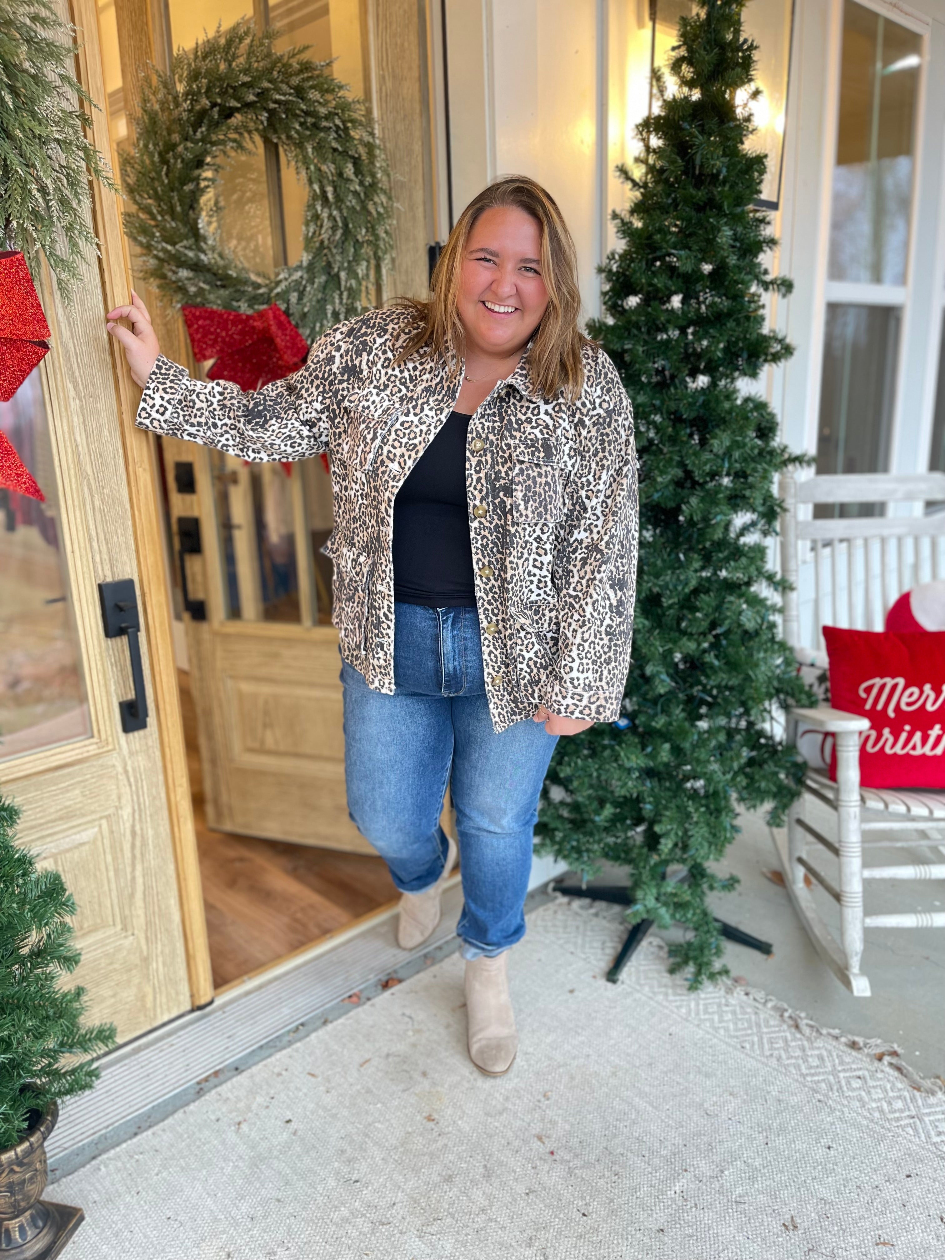 Fancy Animal Print Denim Long Sleeve Jacket - Be You Boutique