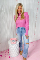 Darrin Mock Neck Puff Shoulder Sweater - Be You Boutique