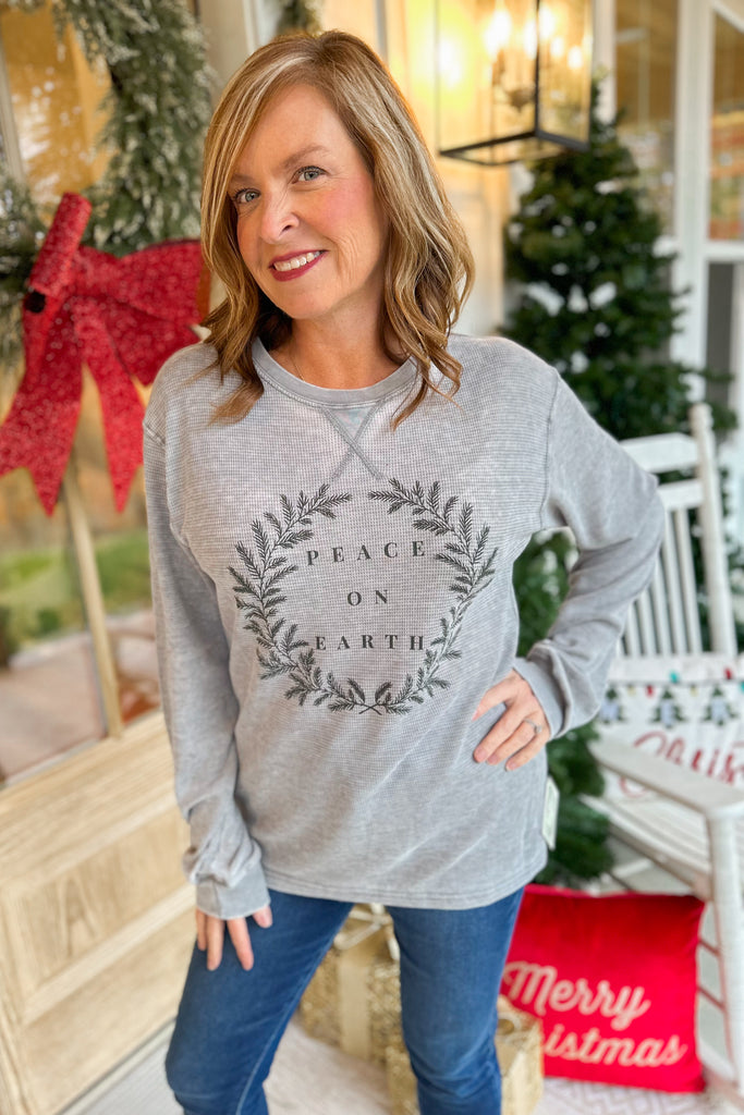 Peace On Earth Lightweight Acid Wash Long Sleeve Thermal Top - Be You Boutique