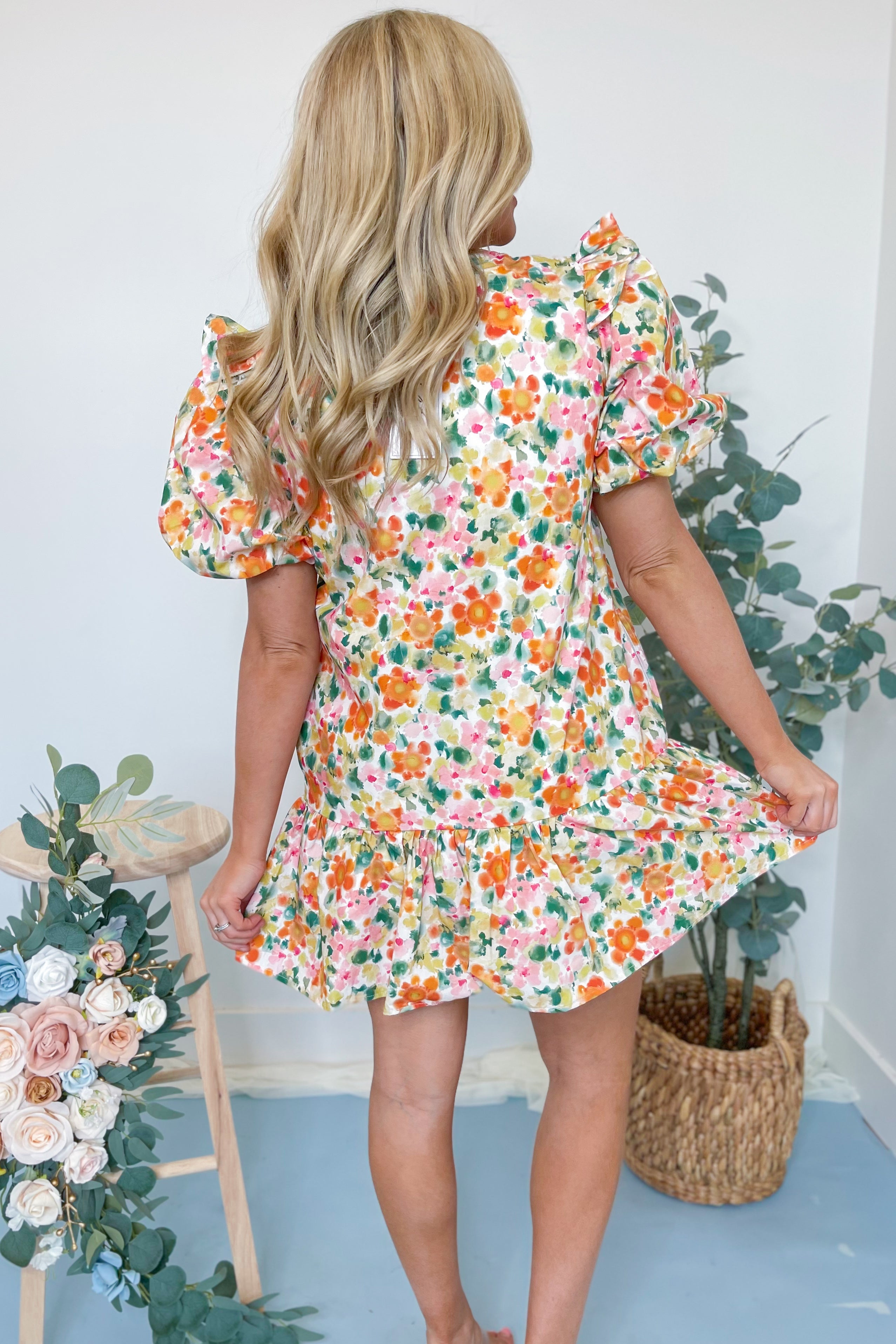 Randy Floral Abstract Print Puff Sleeve Dress - Be You Boutique