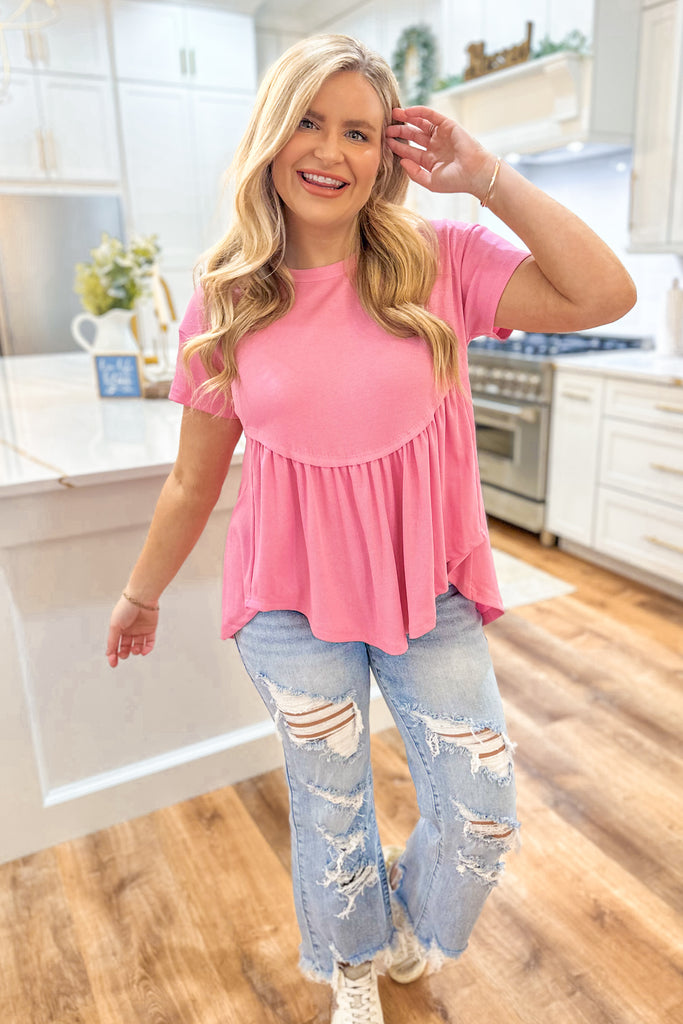 Blaine Short Sleeve Ribbed Babydoll Top - Be You Boutique