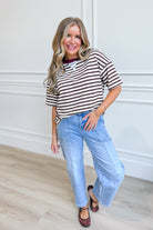 BLU PEPPER Ryan Brown color block casual top with long sleeves, featuring a stylish mixed color design for a trendy look.