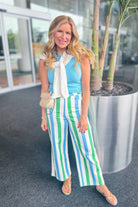 Entro Posie Blue Striped Straight Leg Jeans with 147 novelty style, featuring blue and white stripes and classic fit.