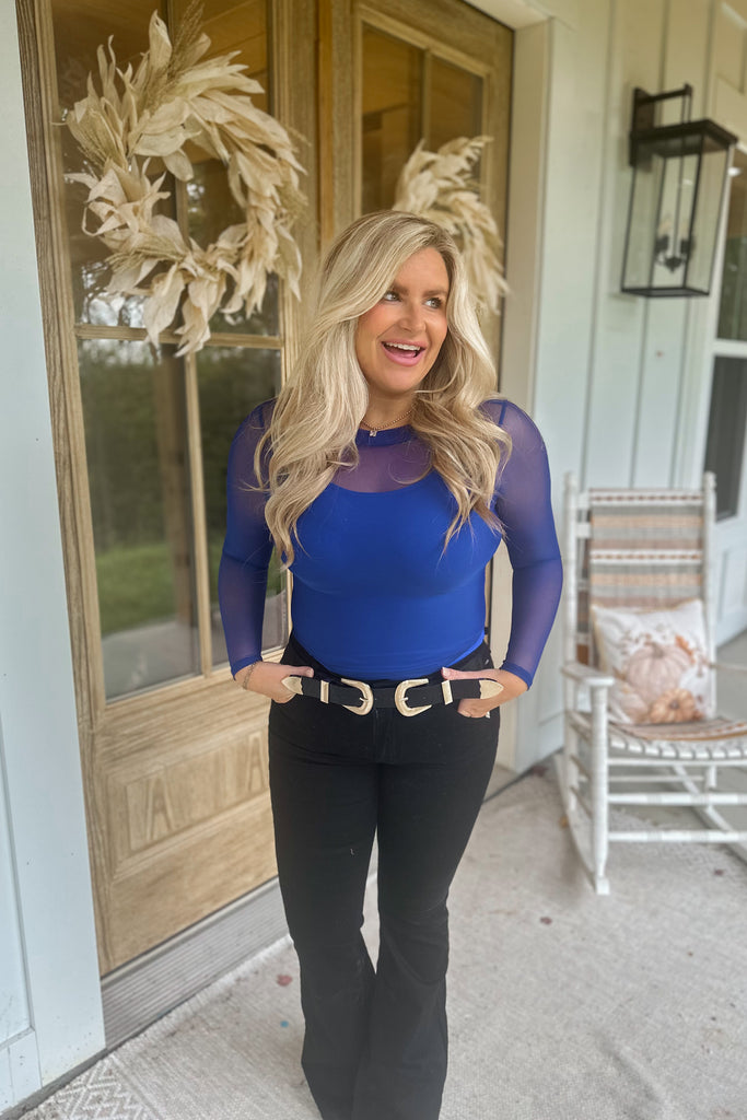 Uptown Long Sleeve Mesh Mock Neck Snap Bottom Bodysuit - Be You Boutique
