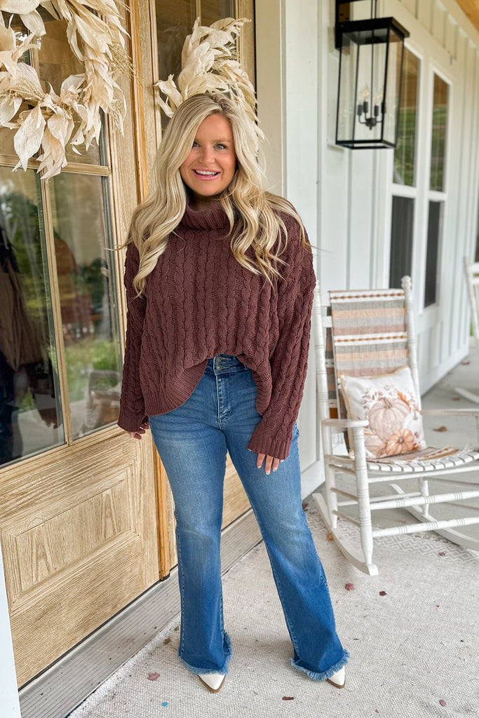 Kayden Oversize Turtle Neck Cable Knit Pullover Sweater - Be You Boutique