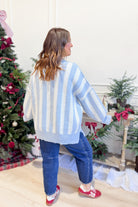 PEACH LOVE Lauren Santa sequin embroidered striped fall sweater