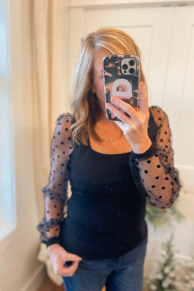 Marie Polka Dot Mesh Sleeve Top - Be You Boutique
