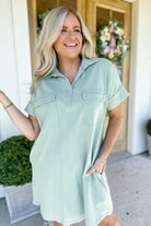 Avery Short Sleeve Washed Collared Dress with Pockets - Be You Boutique