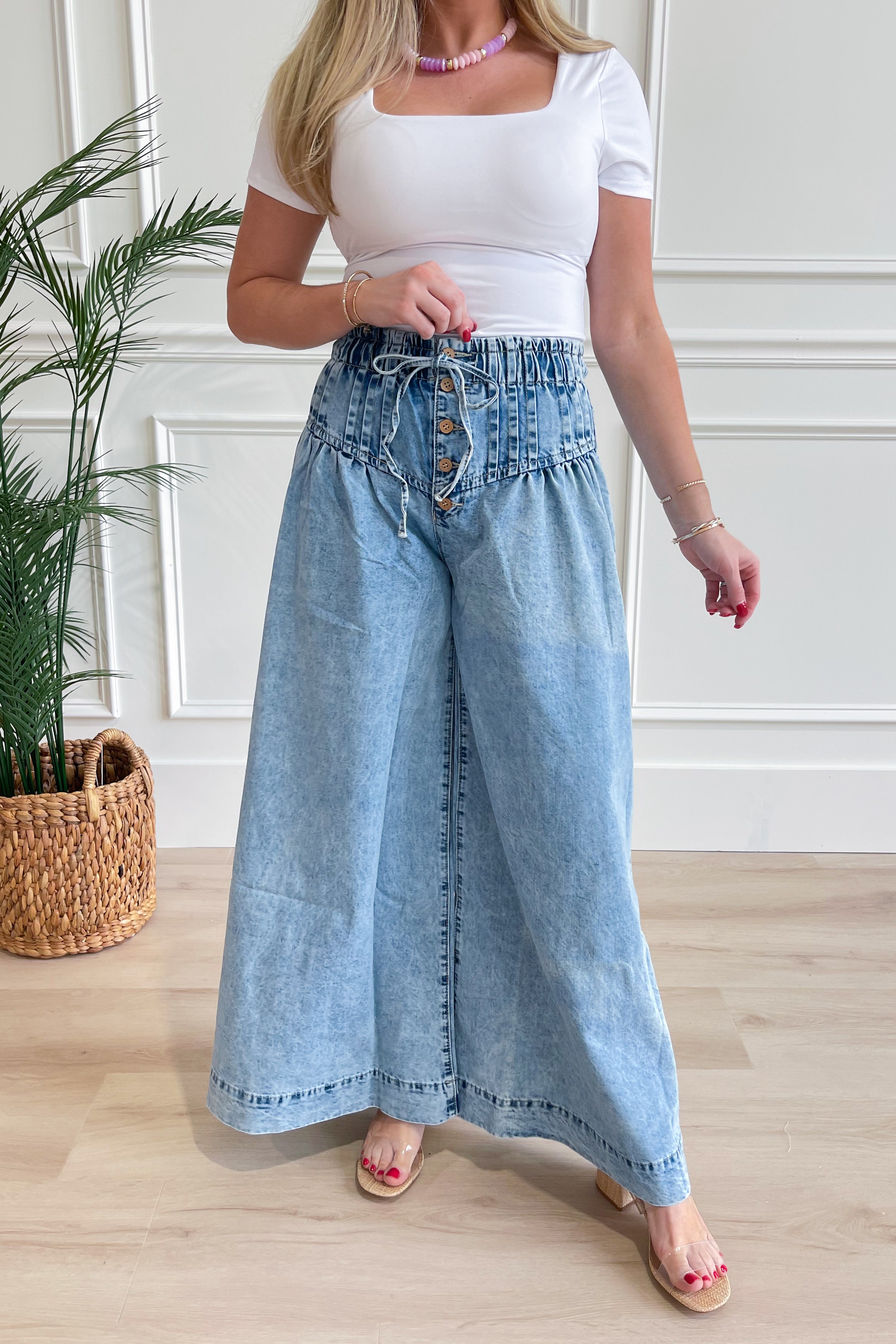 【BAON】Hamens Washing Denim Wide Pants Vintage Washing Wide Leg Denim Pants CN14 - Korean Women's