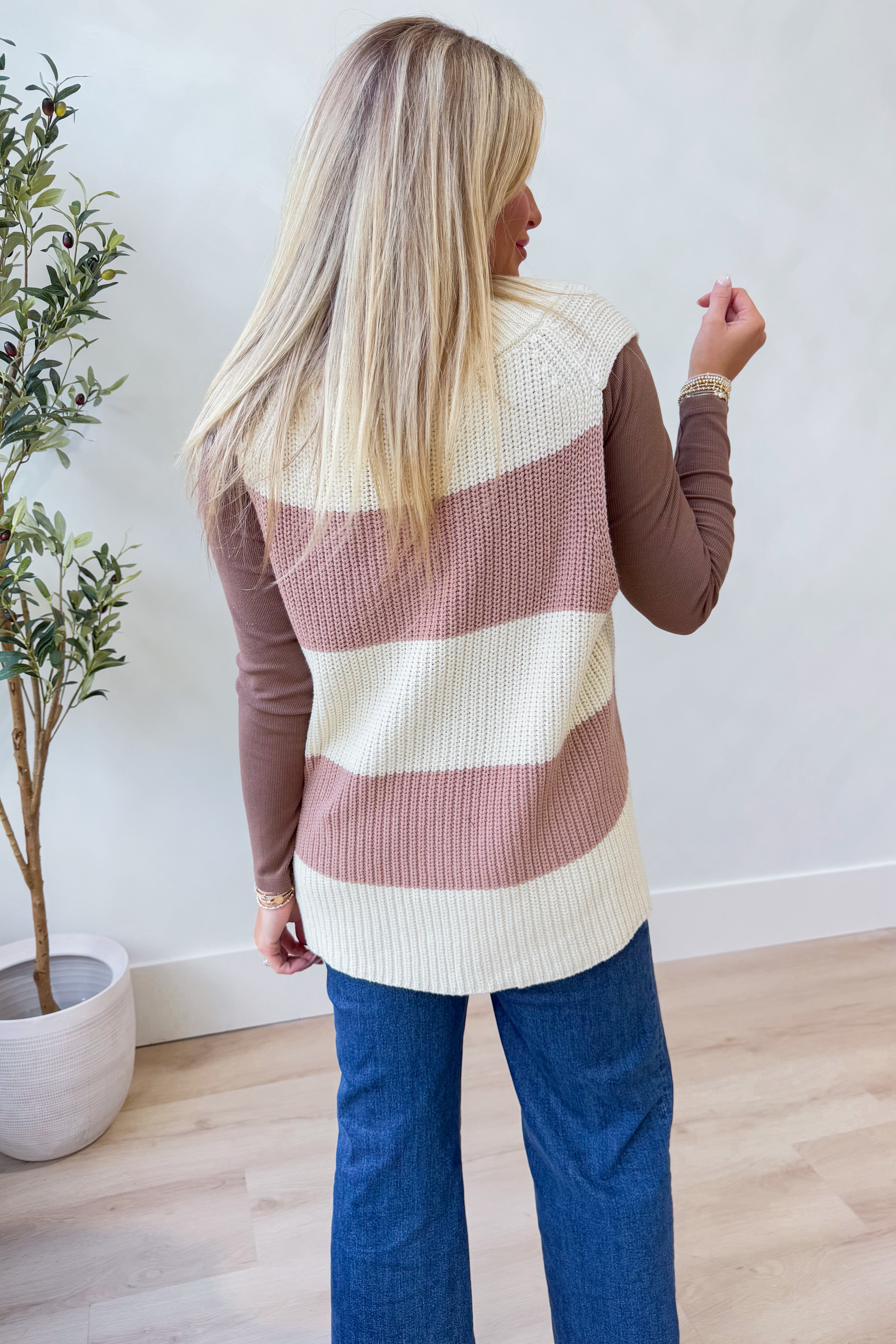 Caroline Striped Sleeveless Sweater Top - Be You Boutique