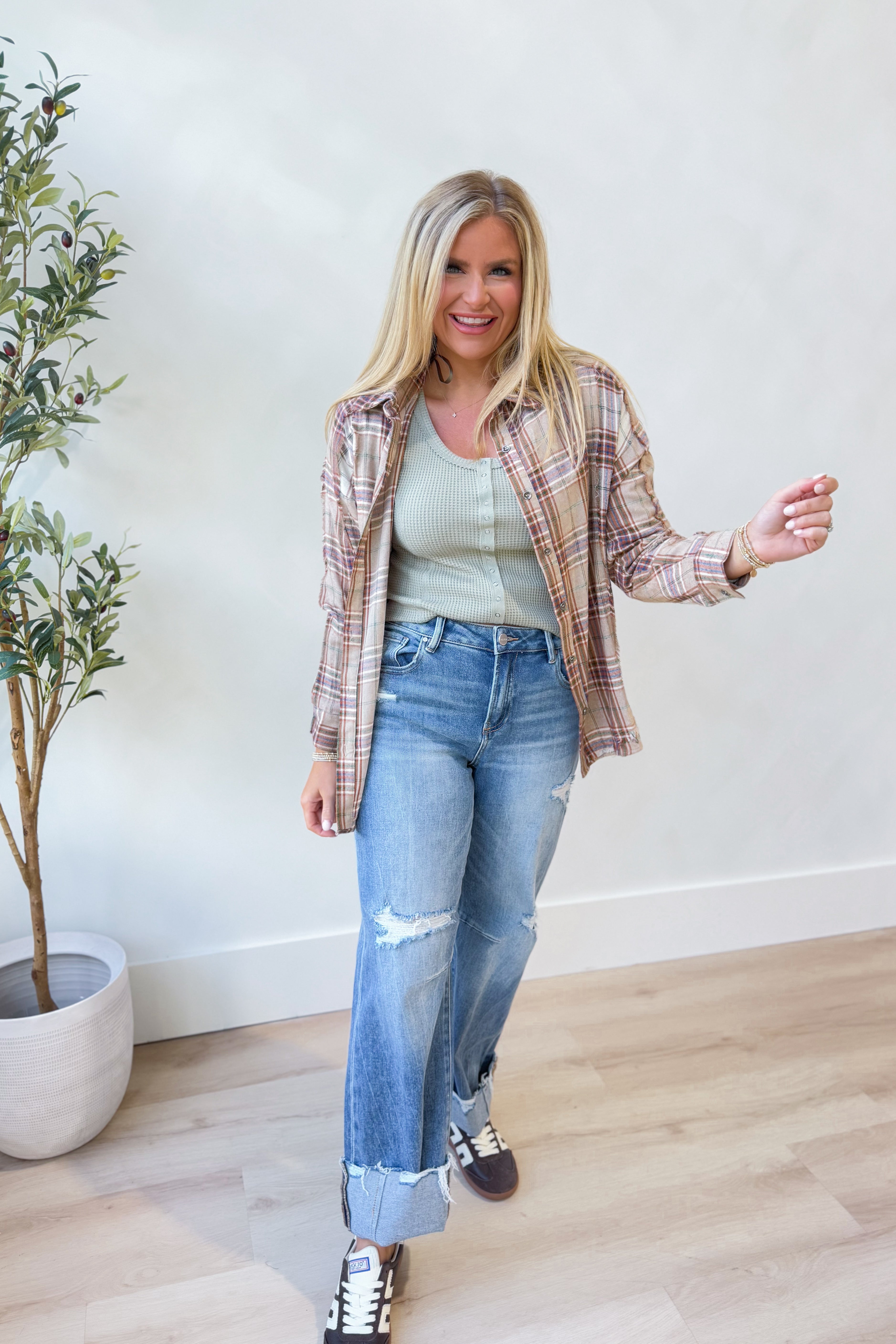 Jalyn Button Down Waffle Knit Top - Be You Boutique