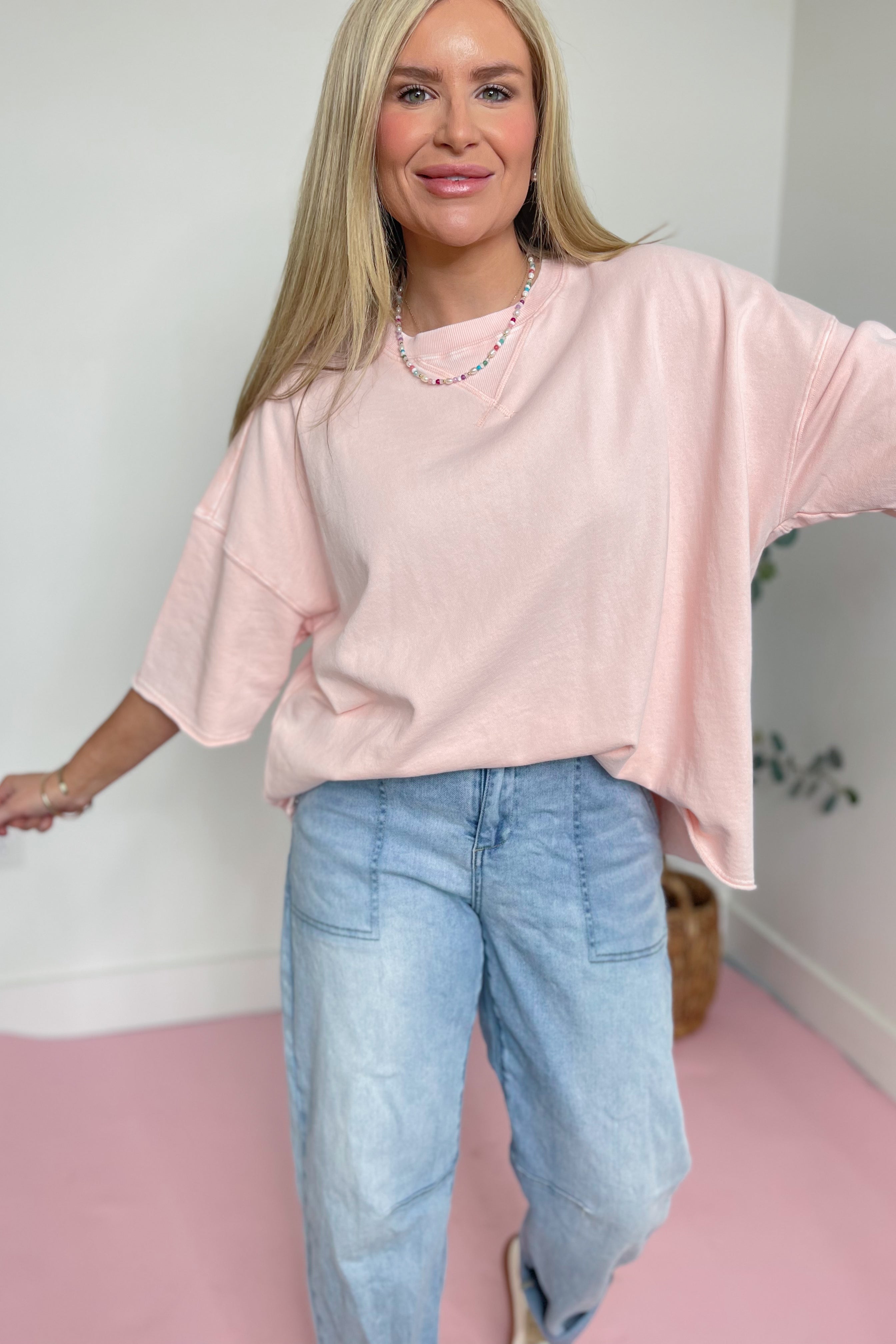 Spring Pearl Mineral Washed Terry Knit Boxy Top - Be You Boutique