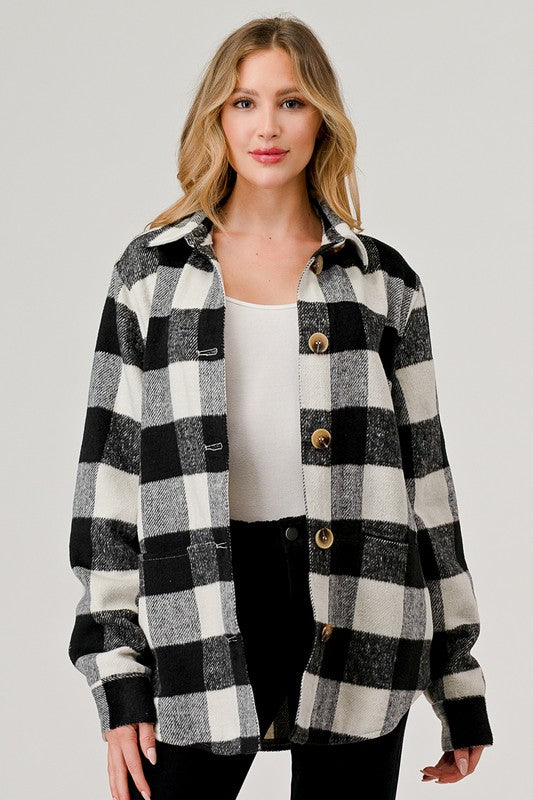Beau Flannel Shirt Shacket Jacket Top with Pockets - Be You Boutique