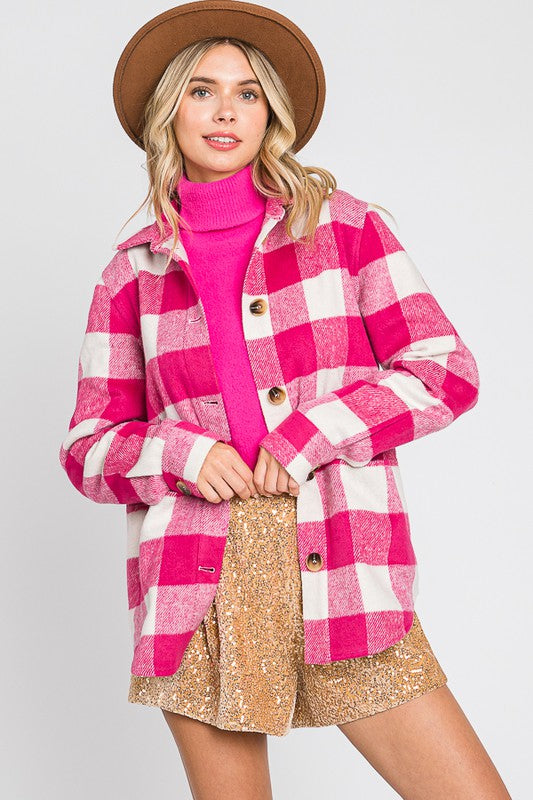 Beau Flannel Shirt Shacket Jacket Top with Pockets - Be You Boutique