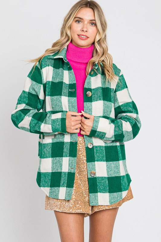 Beau Flannel Shirt Shacket Jacket Top with Pockets - Be You Boutique