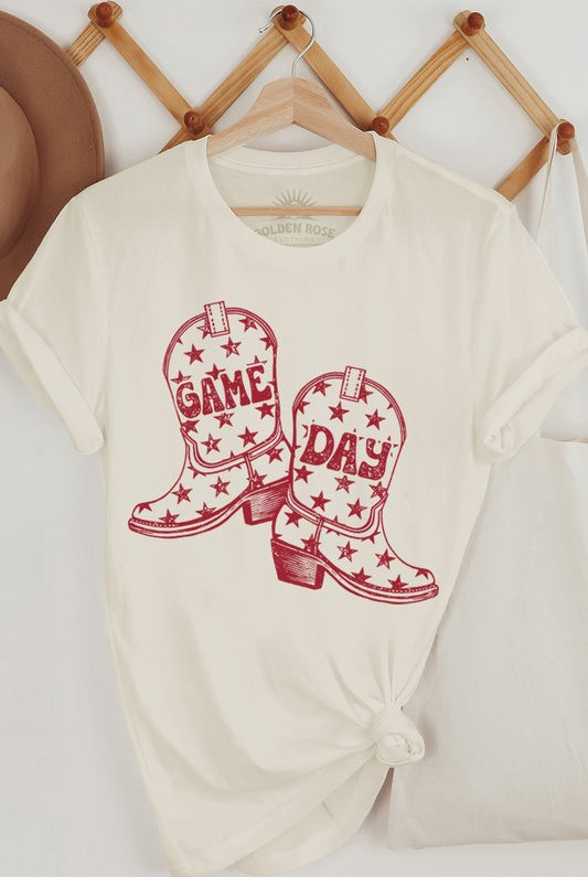 Game Day Star Boots Oversized Short Sleeve Distressed Graphic Tee - Be You Boutique