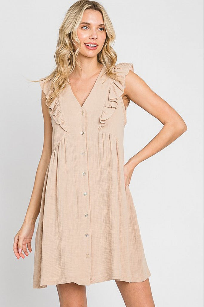 Carlisle Short Sleeve V Neck Button Dress - Be You Boutique