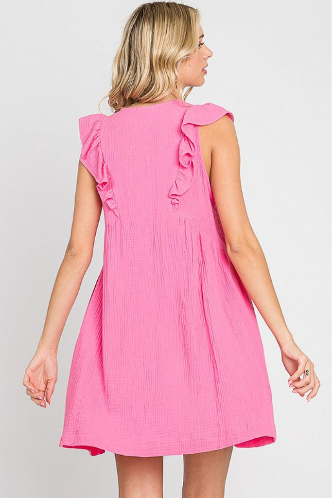 Carlisle Short Sleeve V Neck Button Dress - Be You Boutique