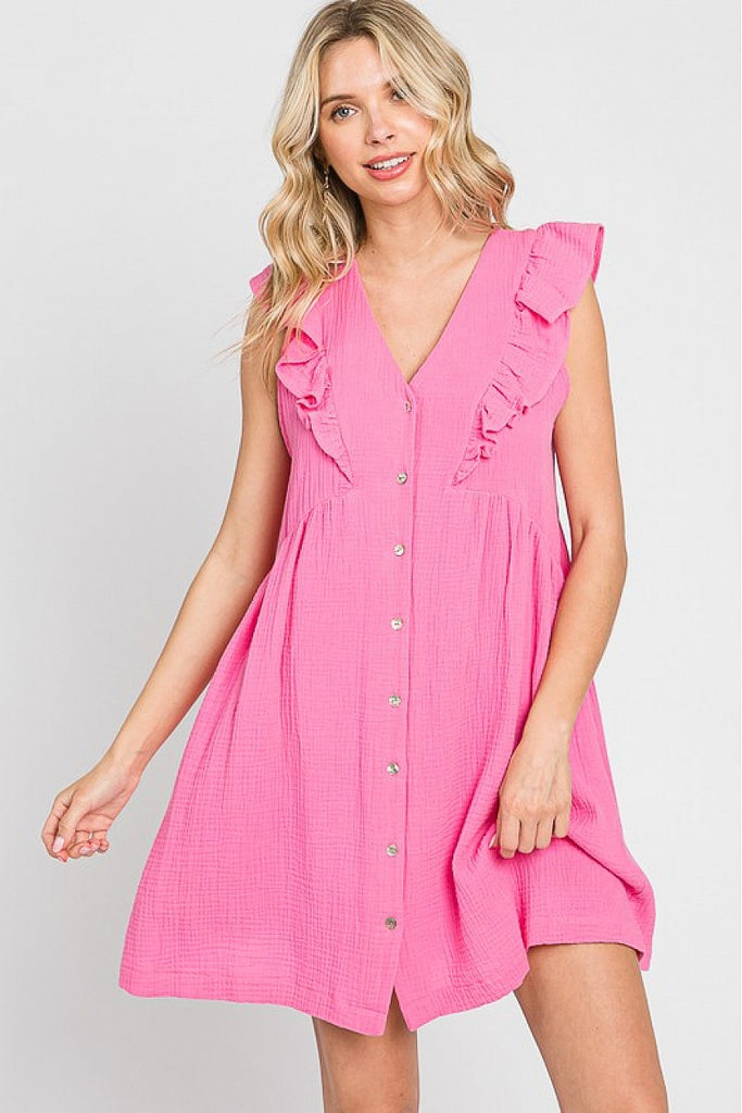 Carlisle Short Sleeve V Neck Button Dress - Be You Boutique