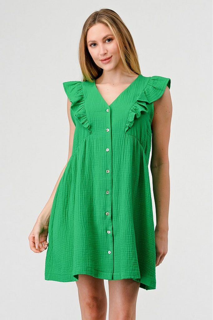 Carlisle Short Sleeve V Neck Button Dress - Be You Boutique