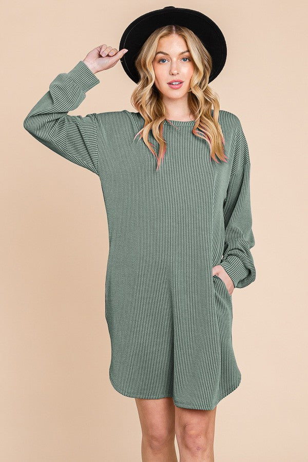 Oscar Long Puff Sleeved Ribbed Dress - Be You Boutique