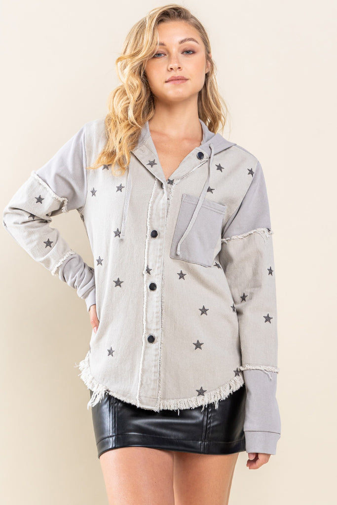 Oh My Stars Long Sleeve Button Down Hooded Star Jacket - Be You Boutique