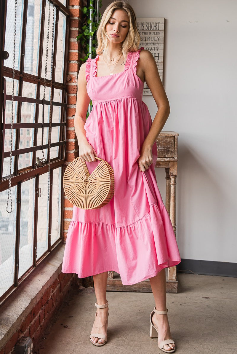 SPRING2024 Candy Flare Midi Dress With Back Tie Detail - Be You Boutique