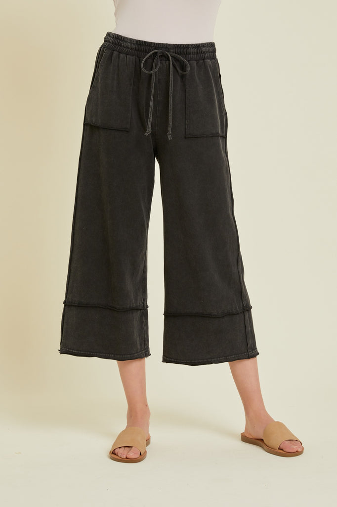 Luka Washed Wide Leg Crop Pants - Be You Boutique