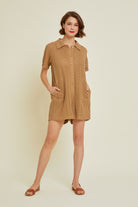 Dutton Button Down Crochet Romper with Pockets - Be You Boutique